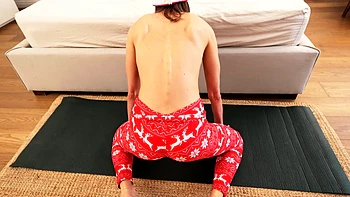 Christmas Yoga Workout And POV Fuck With Super Skinny Girl