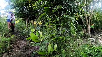 Two busty and big-assed women and an old man have a