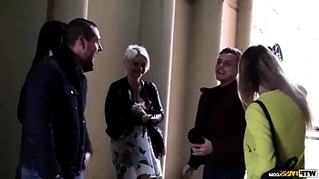 threesome in nature with cute blonde hooker