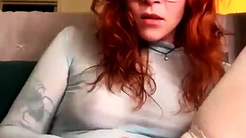 Amateur redhead masturbates then gives a blowjob