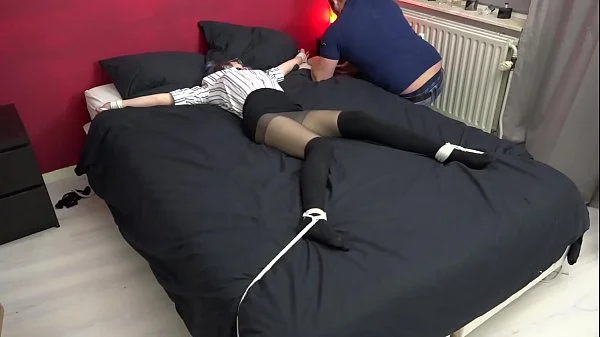 Teen Luna Grey Spread Eagle tied and Ballgagged