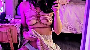 Hot brunette amateur MILF rides hubbys cock