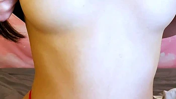 Amateur busty brunette masturbates and does hand job