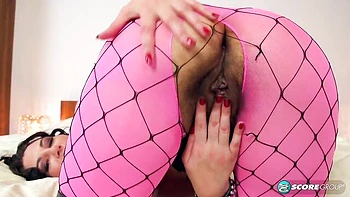 Curly-haired brunette Vanessa Y. shows off her nice hairy pussy