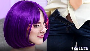 Purple-haired hottie Lucy Lotus screwed in the sideways pose