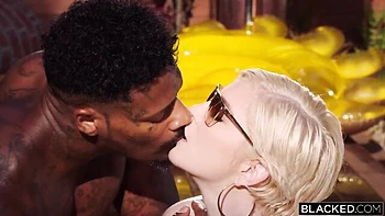 Short-haired blonde babe Skye Blue is enjoying interracial dick-riding