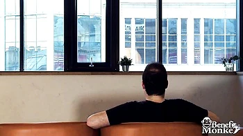 Handcuffed dude gets a nice blowjob from a hot blonde Amy Douxxx