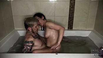 Sex in the bathroom with a passionate inked brunette Sinn Sage
