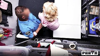 Office fuck in the cowgirl pose with a long-legged blonde Bambi Barton