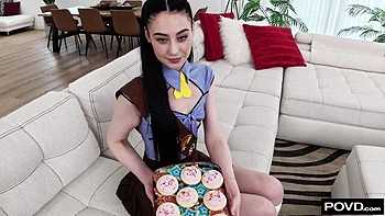 Skinny brunette Dolly Paige rides a nice big dick in POV angle