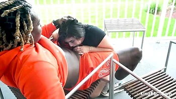 Outdoor interracial dick-riding with a curvy Latina Michelle Martinez