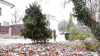 Pissing Street featuring Bianca Ferrera's clothed scene