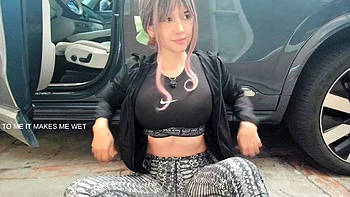 Busty curly brunette with big boobs fucks on couch