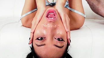 John Strong and Salee Lee in deepthroat action with gagging