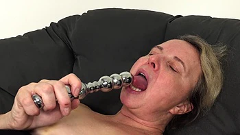 Hot mature Katka Nova with big natural tits shakes them while fingering