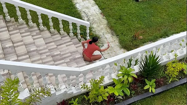 Martina is recorded from afar by a fan while she masturbates in public