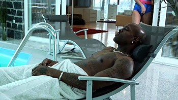 Interracial blowjob for brunette sucking big black cock