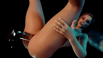 Busty girl has anal glass dildo - 3D Porn