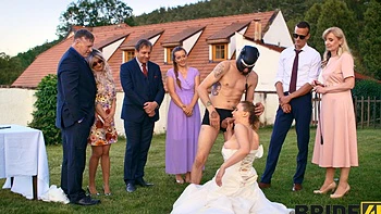 A hot bride is getting fucked outdoors by her lover