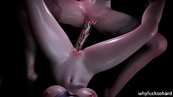 3D Two Horny Sexy Lesbians Sharing a Big Sex Toy