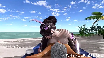 3D Sexy Cosplay Asian Model Cheating with Big Dick on the Beach