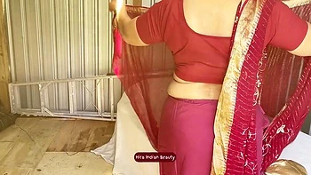 Hiras Fantasy: Wearing Red Saree, Blue Lingerie...naughty Solo Dressing Show!