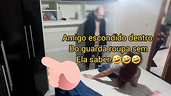 Wife Blindfold Prank! Horny Friend Hides in Wardrobe for Sneaky Blowjob & Cumshot