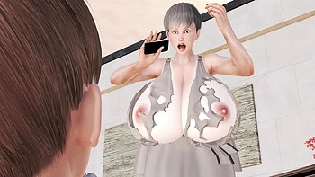 Boy fucks a sexy cougar with giant boobs in the shower : 3D Hentai