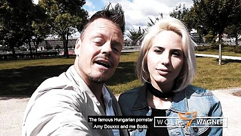 Hotel video with femme fatale Amy Douxxx and Petite Blonde from Wolf Wagner Com