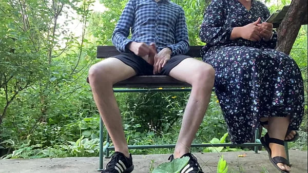 MILF gets her cum outside