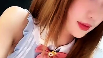 Japanese teen pussy pleased through panties