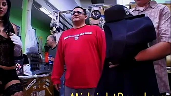 Horny fetish slut teases losers in a POV sex shop scene