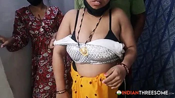 Desi Wife and 18 Year Old Sister-in-law Threesome Sex with Lucky Indian Husband - Big Tits, Hardcore Fucking