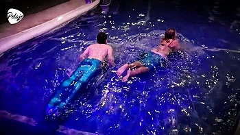 Sara Blonde sucks cock outdoors by the pool