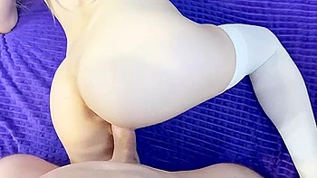 Elf Babe in White Lingerie Fucks Big Tits and Takes Creamy Creampie