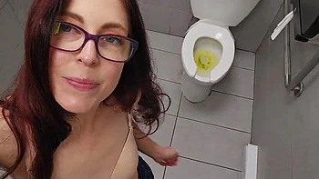Nerdy Petite Faery Peeing Outdoors on Public Toilet