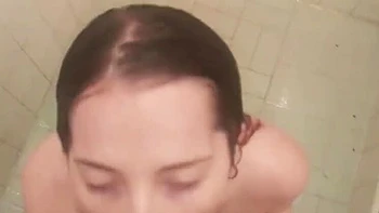 Blonde AshleySoy2 Gives Brutal POV Blowjob in School Bathroom - Swallows Cum