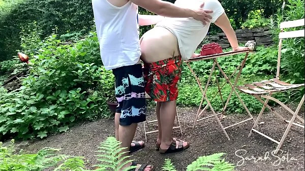 Outdoor Quickie with standing doggystyle - huge load of cum on her ass