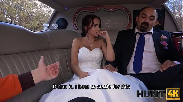 HUNT4K. Excited girl in wedding dress fools around not with future hubby