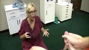 Blonde Nurse Jerks Big Cock, Begs for Massive Cum