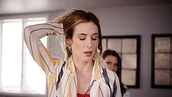 StrapOn Lesbian with big boobs fucks her blonde sexy GF