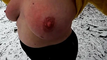 Bouncy Tits Slapped Warm in Snow - Outdoor Public Sex & BDSM Punishment