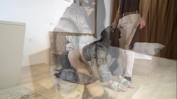 Sexy kitty begging for a dick! Furry fuck in leather boots, fur coat, foxtail anal plug TRAILER