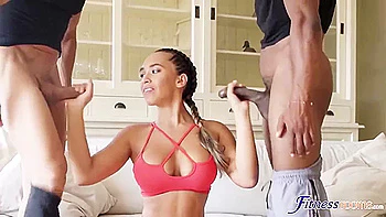 Athletic Babe with Big Tits Gets Double Cock Threesome