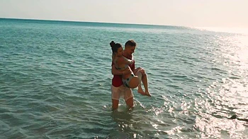 Dirty seaside thrills: Brunettes Christafeer and Jane go wild in the sand